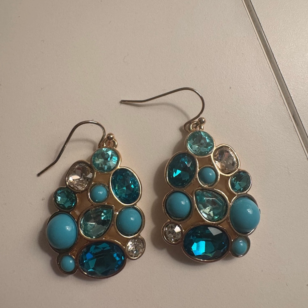 Gold and Blue Gemstone Earrings